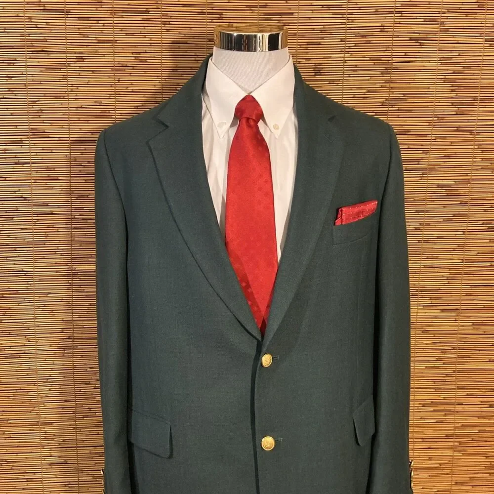 Luxury Stafford Blazer Green Sport Coat Men’s 48 Gold Buttons Suit Jacket USA
